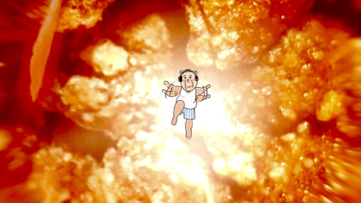 爆発シーンとおじさん