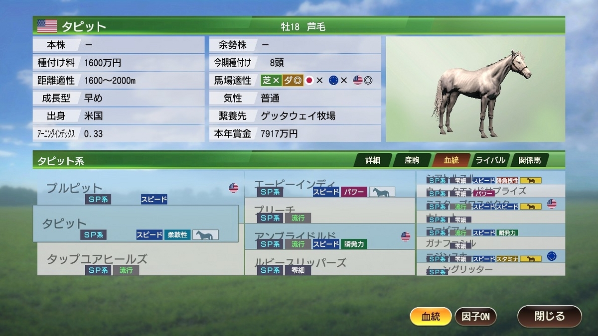 タピット　系統確立　ウイポ9 2022