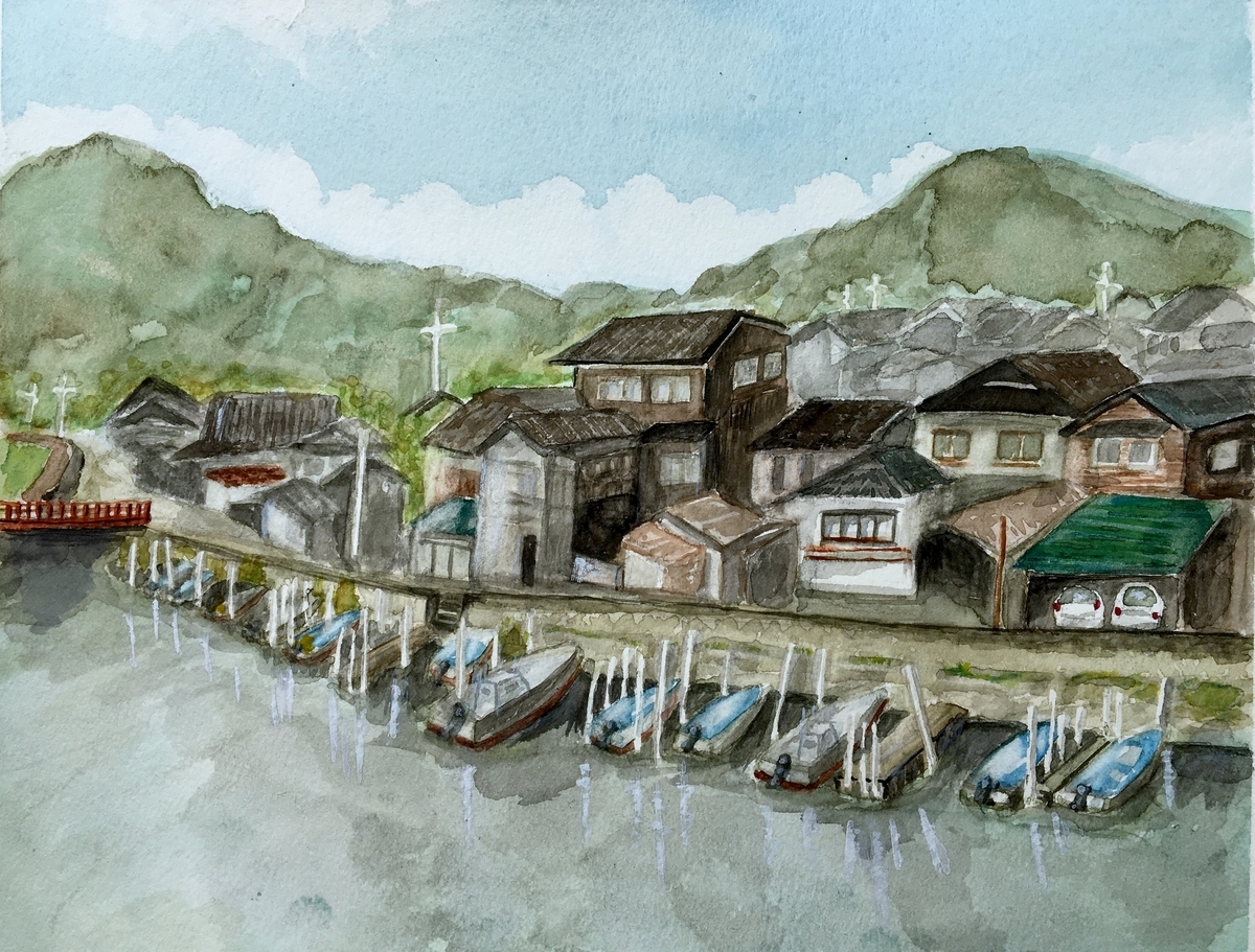 水彩画　素人製 2023年8月末をもって 水彩美人画オンラインクラスのキットでご