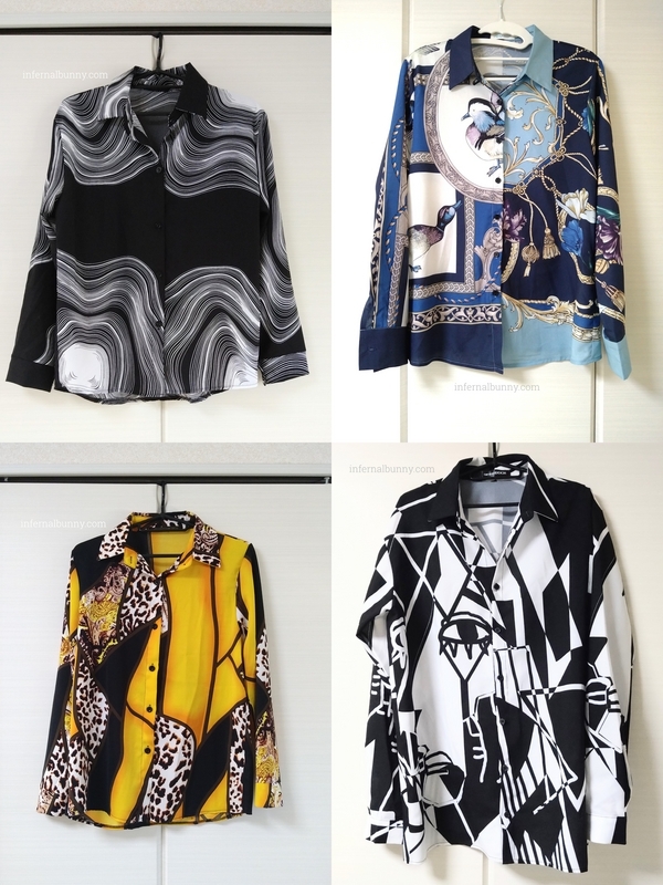 柄シャツ4枚のコラージュ。