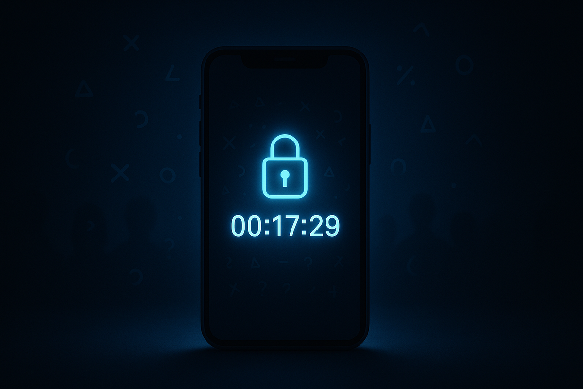 スマートフォンに表示されたロックアイコンとカウントダウンタイマー『00:17:29