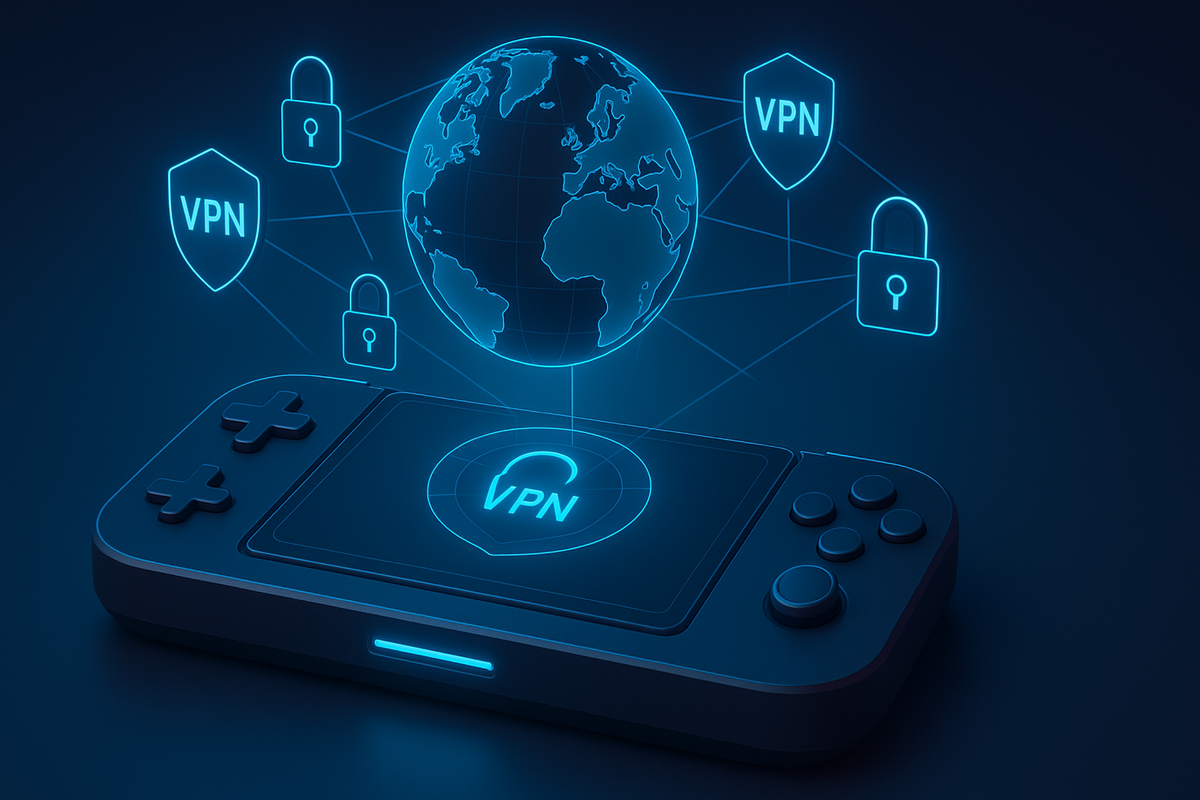 VPNで接続されたゲーム機と地球のイメージ｜Switch2のVPN設定と海外利用に関するビジュアル