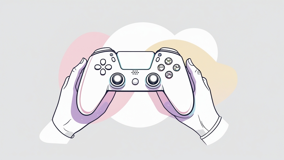 Illustration of hands holding a game controller with a pastel background — soft, abstract, and brand-free design suitable for articles about gaming or tech trends
