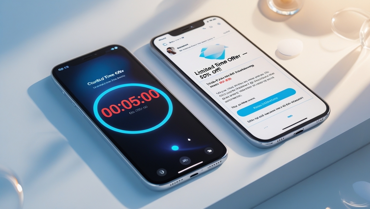 Urgent countdown on a smartphone next to a limited-time offer email – pressure of missing an Amazon invite deadline