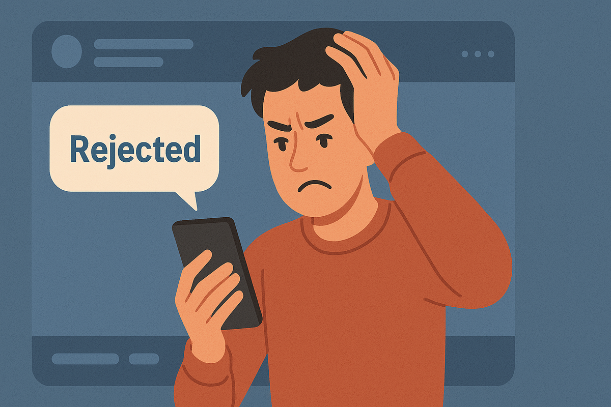 Disappointed user checking a “not selected” message after multiple lottery attempts.