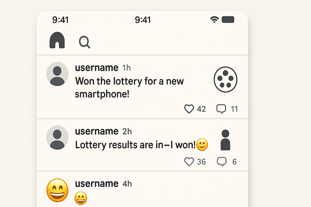 Social feed showing excited winners of a product lottery, highlighting the joy of beating the odds in an online raffle.