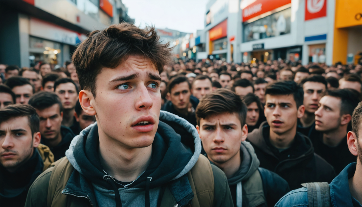 Amid the sea of people, the anxious face of a young man stood out—what was unfolding in that very moment?