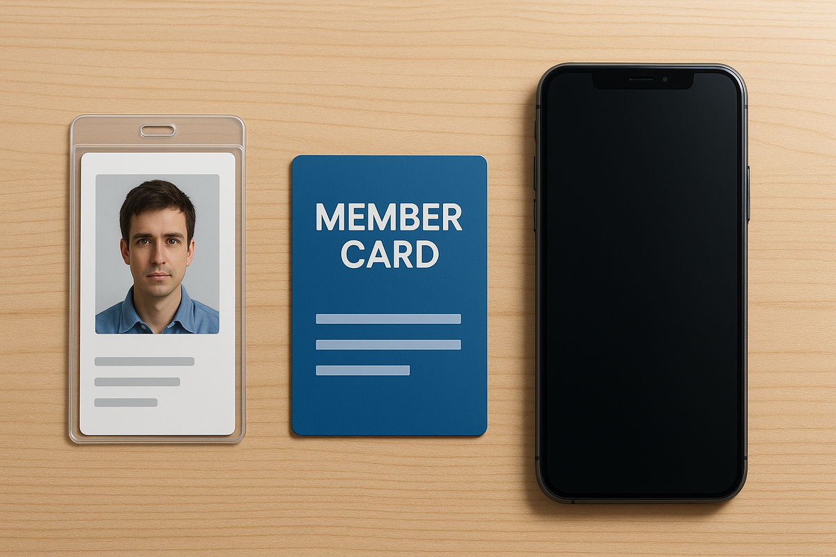 Essential items for Switch 2 lottery pickup at Zest Yamato: photo ID, member card, and a smartphone placed neatly on a wooden surface.