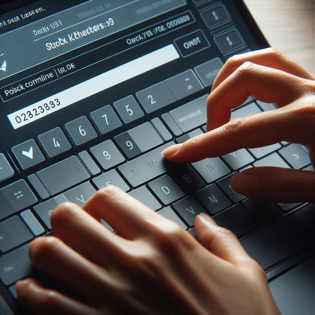 A person urgently typing a zip code on a digital keyboard to check product stock online, fingers moving fast in frustration and hope