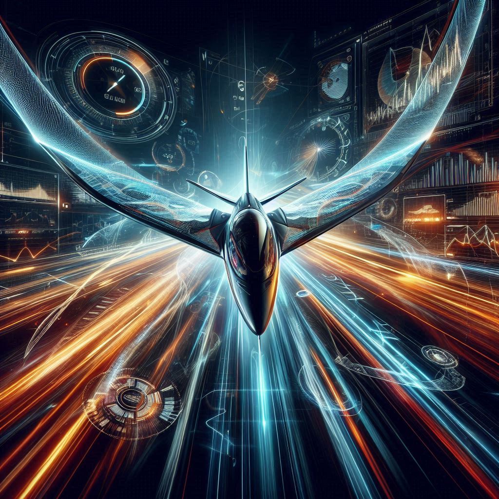 A high-tech glider racing head-on into a digital tunnel of speed and data — a moment of pure focus and adrenaline-fueled ambition.