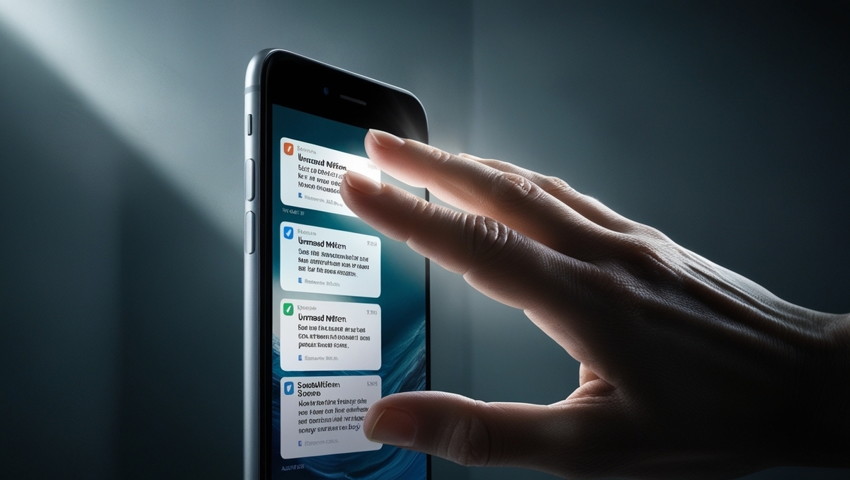 A trembling hand reaching for a critical notification on a smartphone, in the dark, waiting for life-changing news