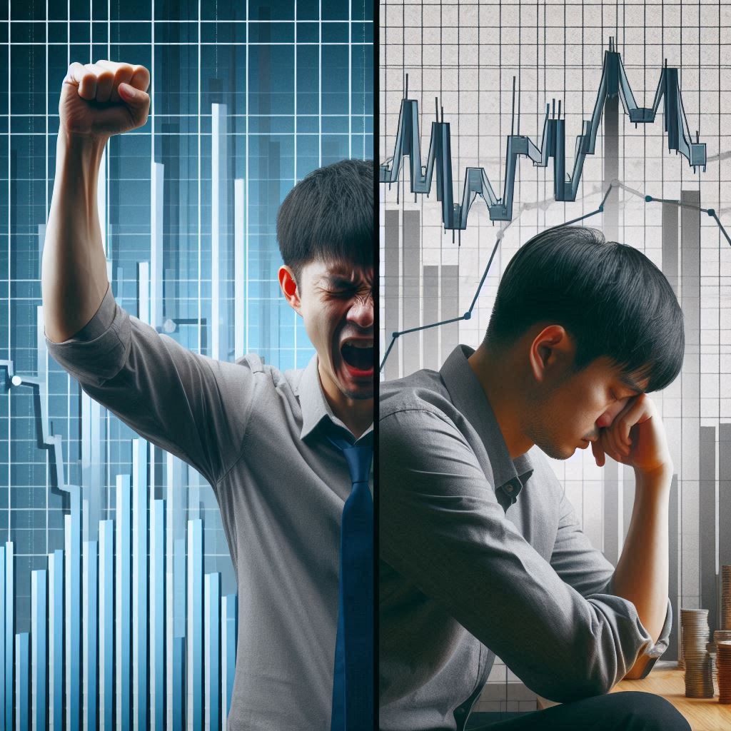 The emotional rollercoaster of winning or losing a high-stakes tech lottery, visually captured with raw expression and data overlays.