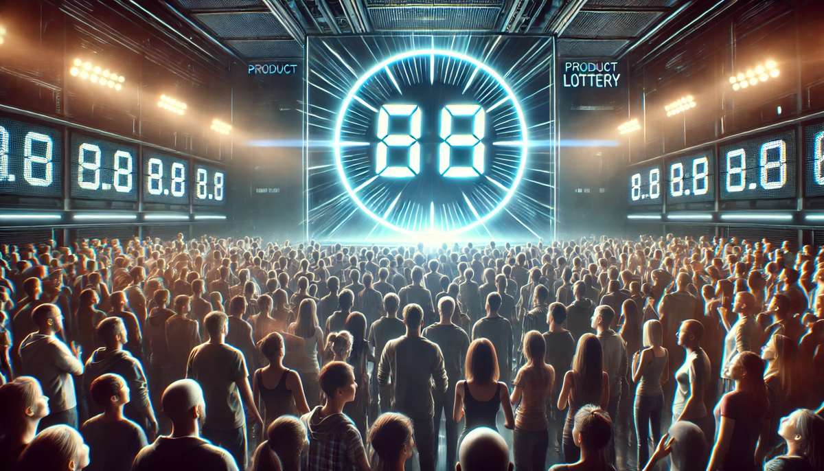 A massive crowd holding their breath as a digital countdown nears zero, suspense and awe in the air