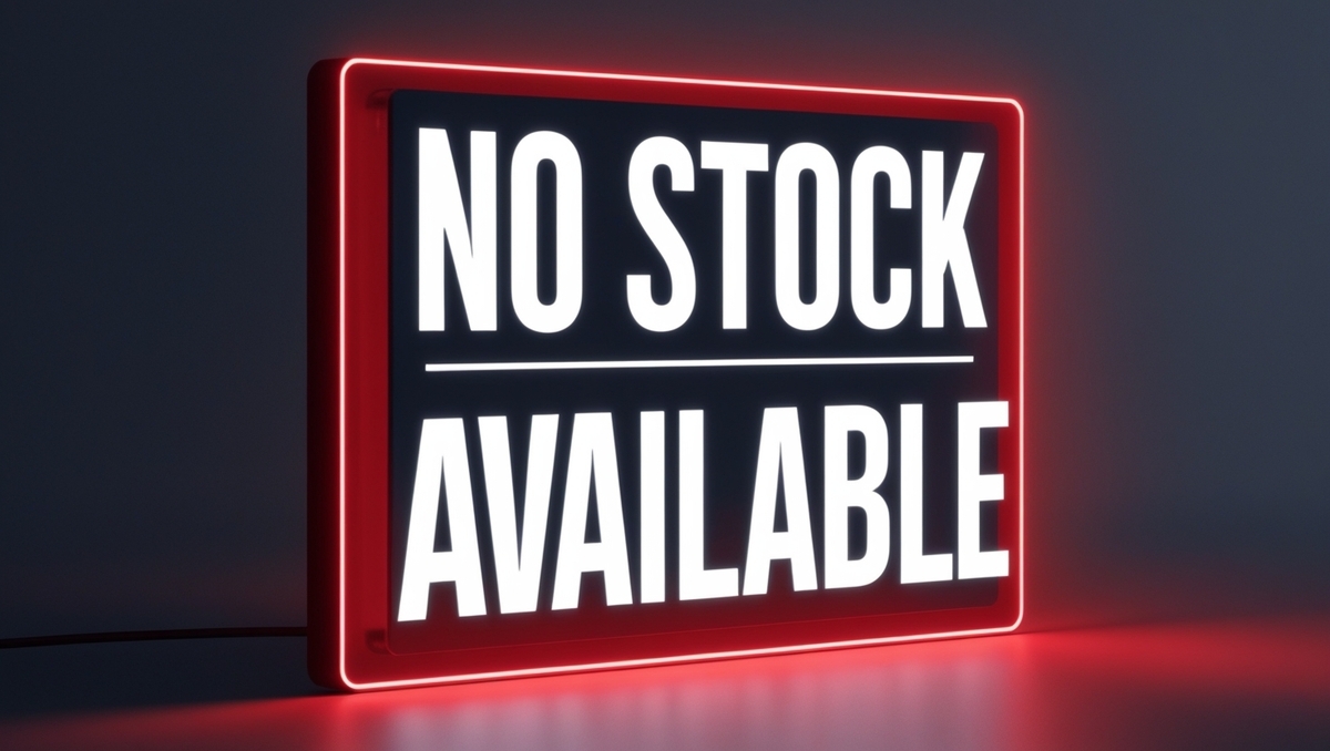 Bold red neon sign flashing ‘No Stock Available’ – the crushing reality for gamers hunting the new Switch2.