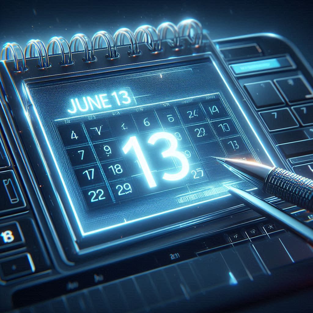 Futuristic glowing calendar highlighting June 13, symbolizing a highly anticipated announcement or lottery result day