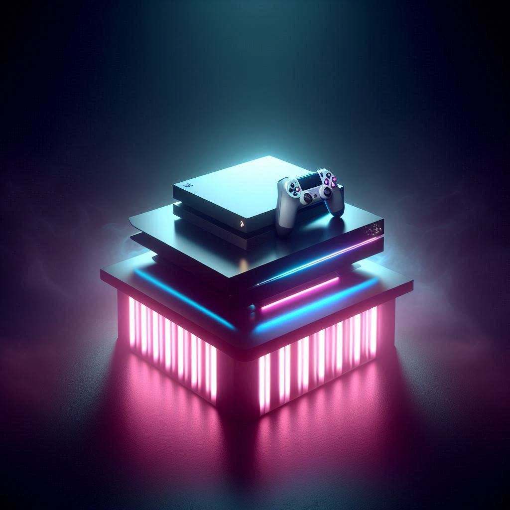 A sleek next-gen gaming console glowing with neon lights, symbolizing the thrill of new beginnings and the power of immersive play
