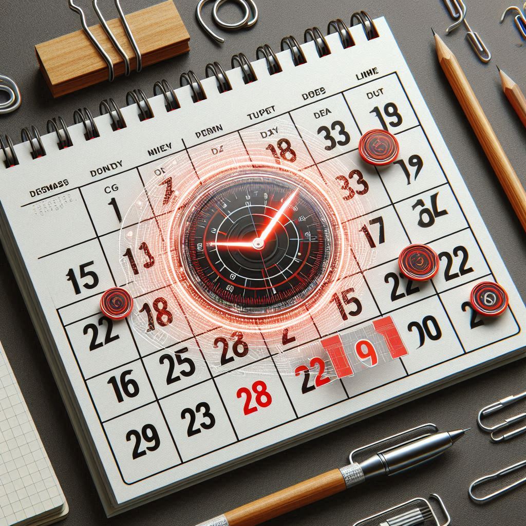 A suspenseful calendar with a glowing red countdown clock, capturing the tense excitement and urgency of a limited-time lottery draw.