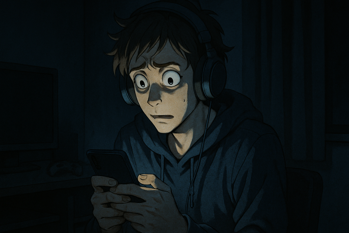 A shocked young gamer staring at their phone in the dark, heart pounding as the Switch2 lottery result loads — a mix of hope, dread, and obsession frozen in a single moment."
