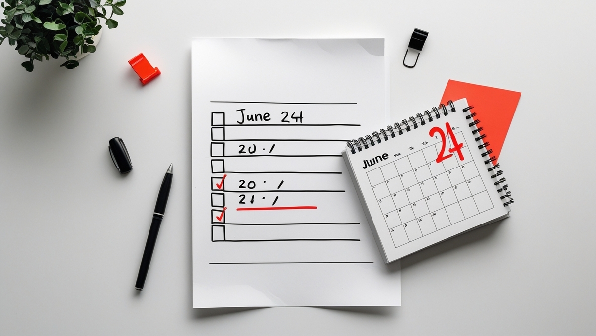 A checklist marked with excitement and a red circle around June 24, symbolizing anticipation and preparation for a big day