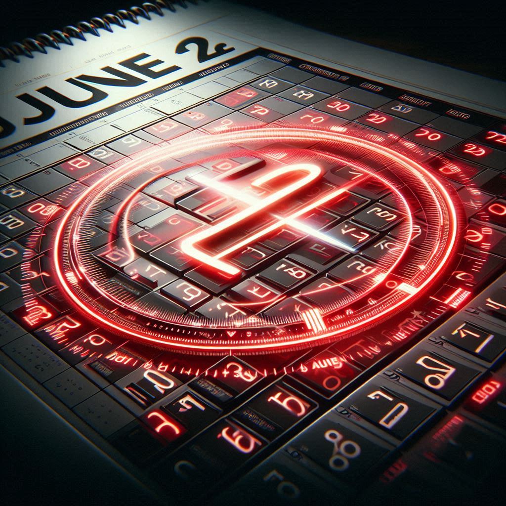 A glowing countdown number on a futuristic digital calendar, evoking anticipation, tension, and the electric thrill of an upcoming reveal.