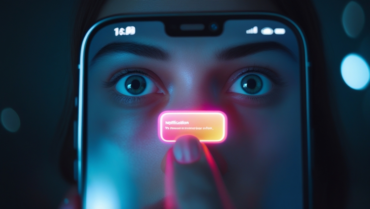Heart-pounding anticipation as a neon-pink notification blazes on her phone; turquoise eyes widen while her fingertip hovers to claim the long-awaited Switch2 victory.