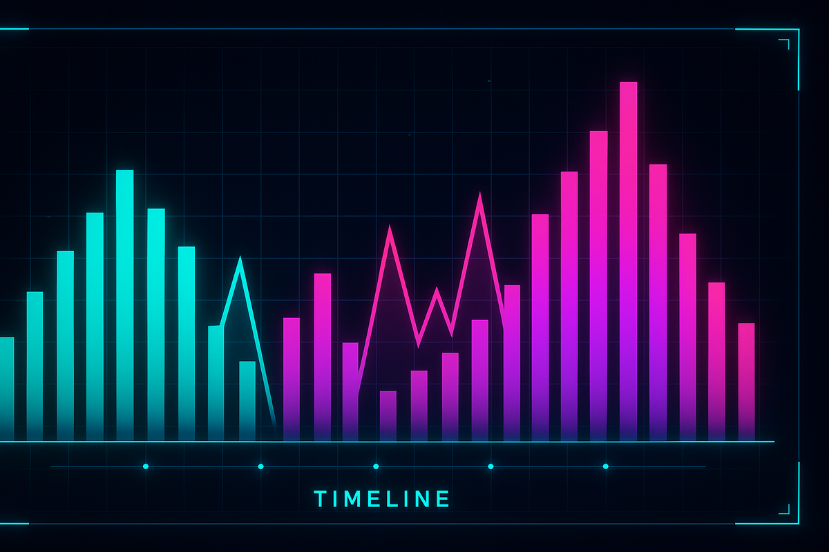 Surging hype in full color—dramatic stock timeline bursting with rising peaks and thrilling lows, tracking Switch2’s in-store chaos.”