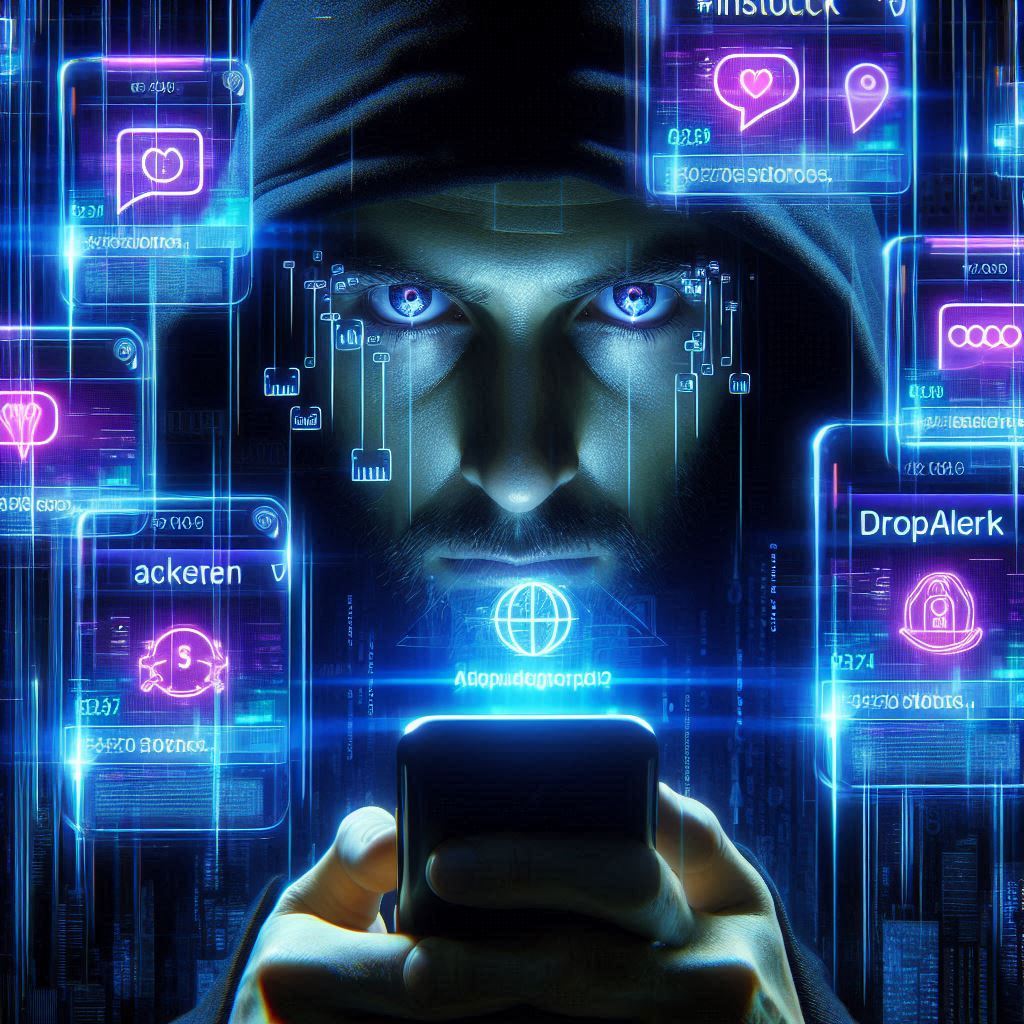 Electrifying cyber thrill—hooded watcher locked on a phone as neon #instock pulses ignite urgent hope and victory.”