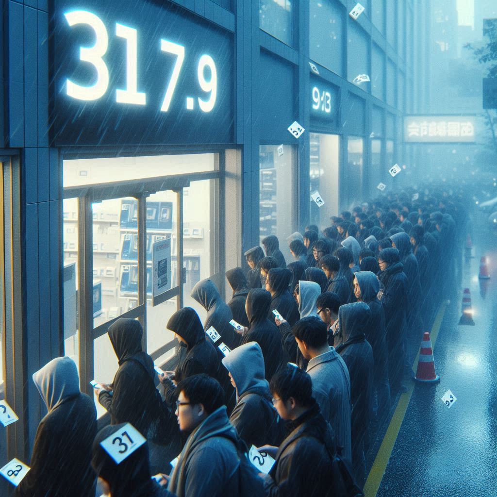 Hooded crowds line up in the cold rain before sunrise, clinging to numbered tickets and dim hope—faces lit by their phones, hearts pounding for a rare shot at the elusive Switch 2 drop.