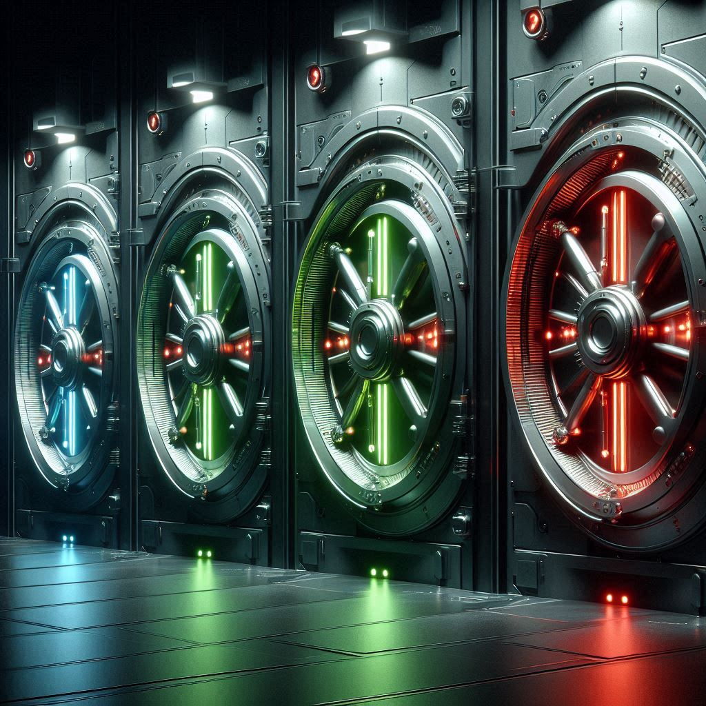 our glowing vault doors stand in suspense—only one may open to victory, while the others echo with crushing rejection. A moment of tension and hope in vivid color."