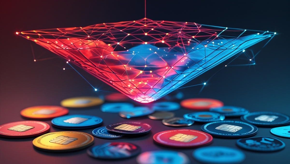Electrifying red-blue data vortex funnels shimmering loyalty coins into a blazing core—capture the adrenaline rush of cracking the Switch 2 lottery algorithm.”