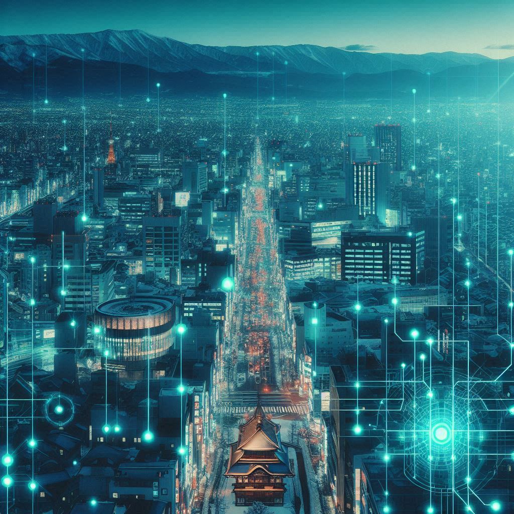 Glowing teal data grid pulses over snow-crowned Sapporo skyline, pinpointing secret Switch 2 hotspots with electric anticipation.