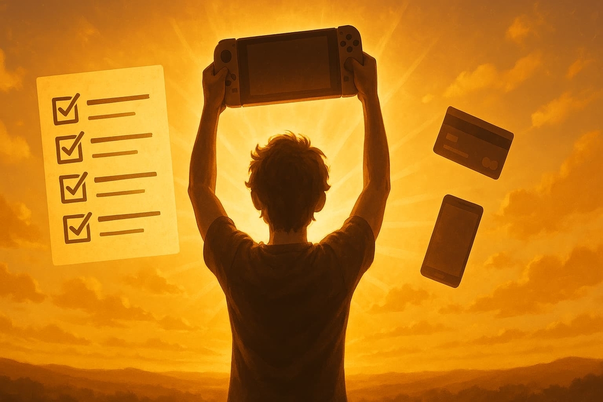 Triumphant moment after following the ultimate Switch2 checklist — success shines as preparation, persistence, and smart choices finally pay off.
