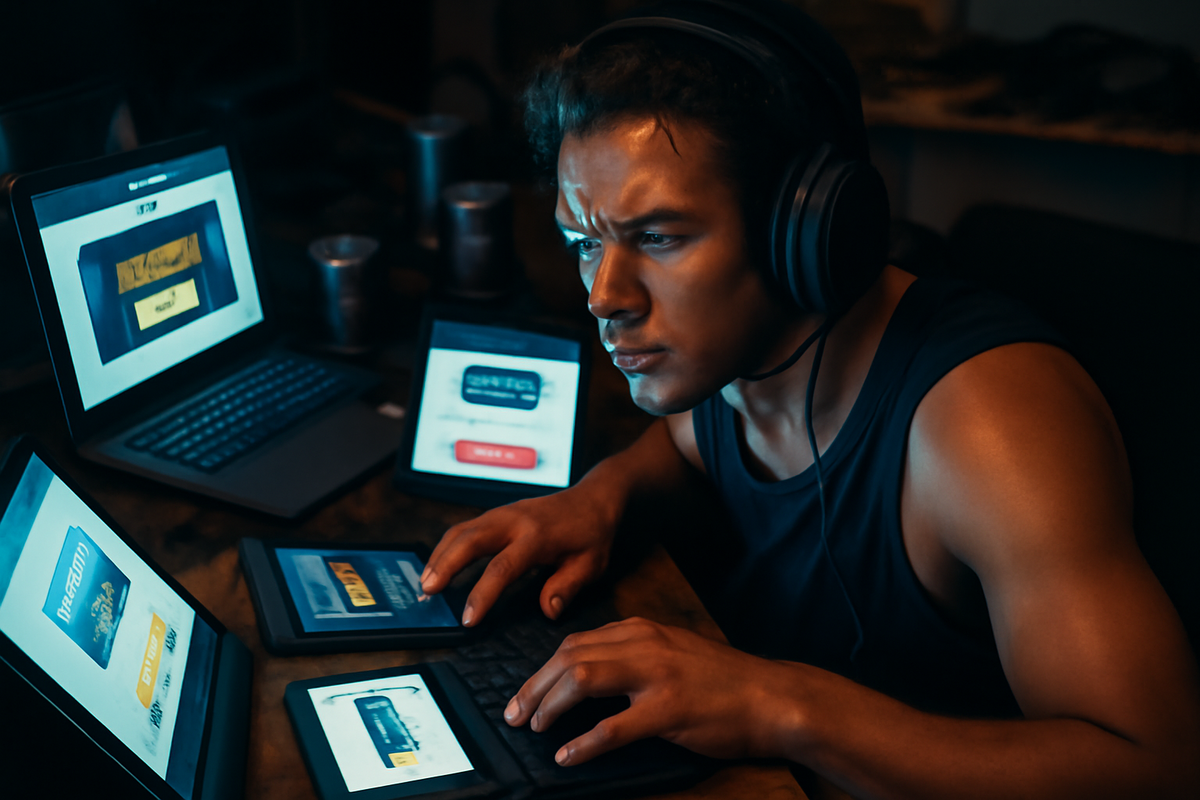 Angry gamer clenching teeth while holding a game controller and order slip, embodying the rage of missed opportunities