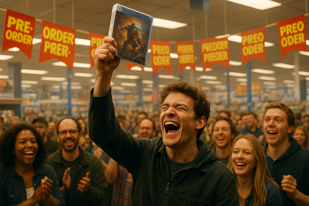 Side-by-side gamers showing calm and pure joy, contrasting standard and deluxe edition gaming experiences