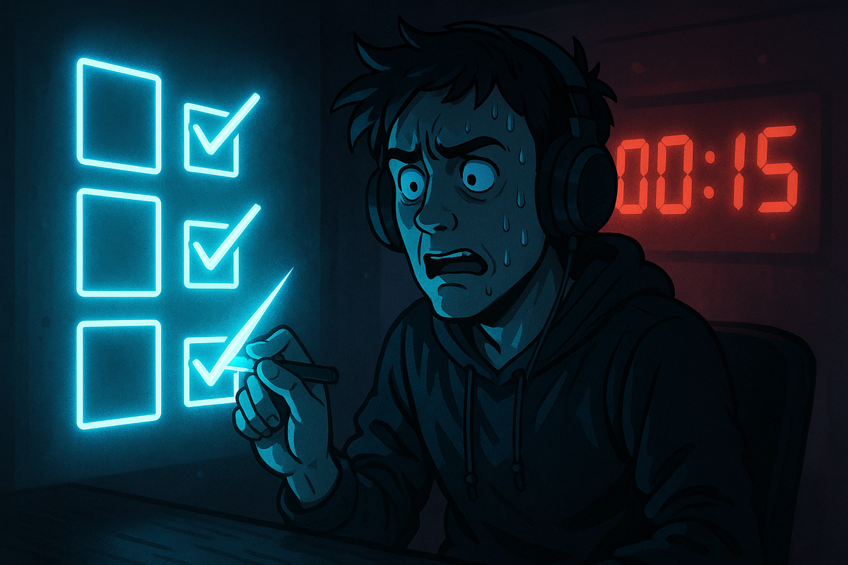 Determined shopper filling out glowing forms on a laptop, chasing the chance to unlock hidden purchase rights.