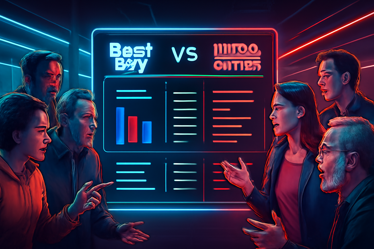 Futuristic glowing comparison chart floating in midair, digital bars and numbers, intense atmosphere, dramatic highlights