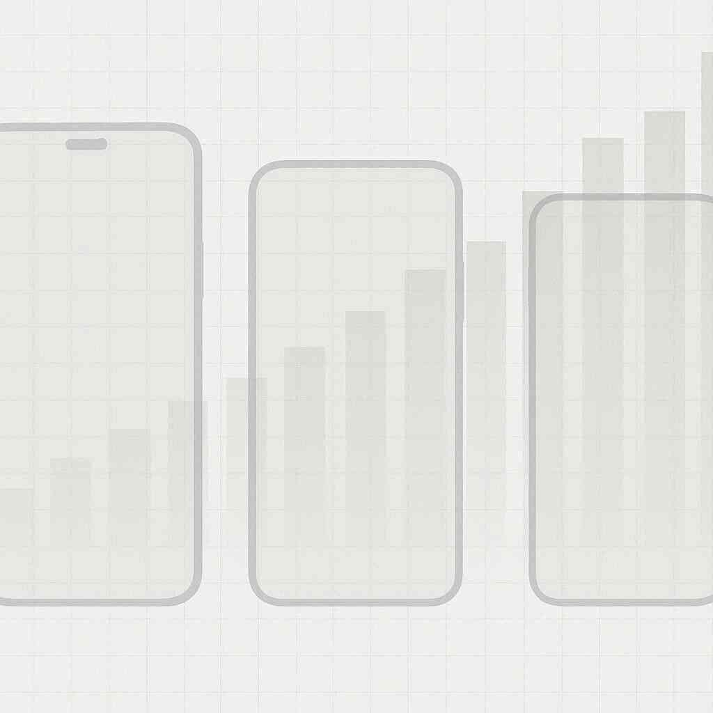 iPhone evolution at a glance—ghosted silhouettes and rising bars hint at slimmer bezels and stronger performance from 15/16 to 18; clear progress, upgrade itch, momentum.