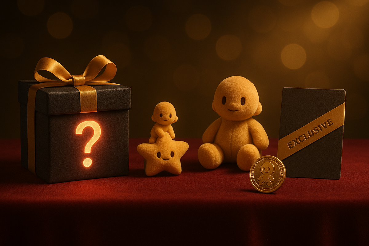 Exclusive bonus lineup teaser—mystery gift box, plush star-rider mascots and premium token on velvet—cozy nostalgia meets collector-only allure, irresistibly limited.