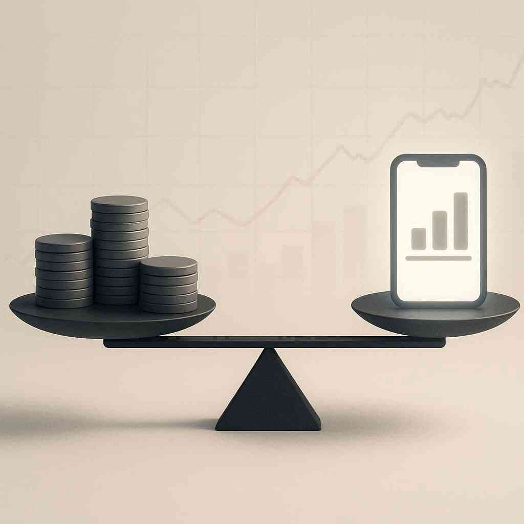 Minimal scale balancing coin stacks and a glowing phone chart—Pixel 10a price-vs-value showdown, can it keep the ¥70k sweet spot?