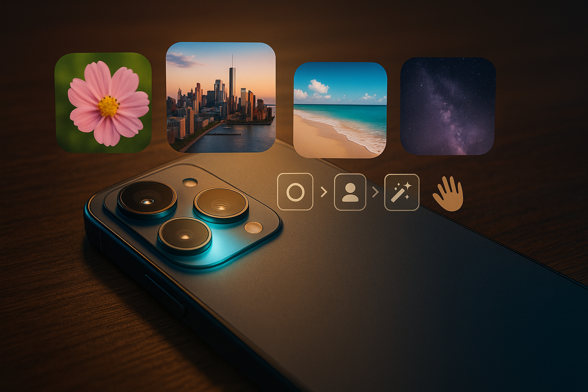 Pixel 9a camera mastery—macro flower, city skyline, sunny beach, starry night—AI edits and best-take flow icons—pro-level results made simple, creative, and downright thrilling