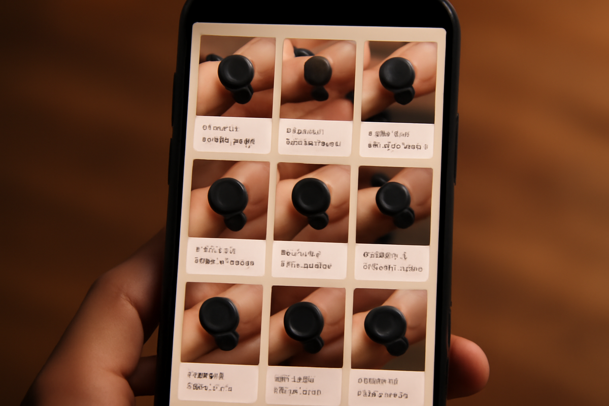 Smartphone screen filled with mini review cards and wrist photos—real buyer reactions and early impressions of Pixel Watch 4—authentic social proof, warm human excitement