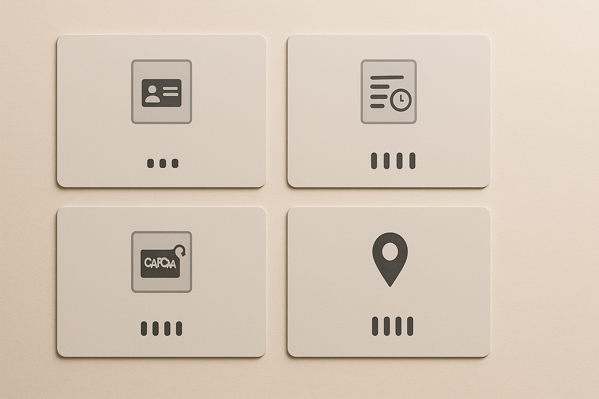 Neutral comparison cards—ID check, purchase-history rule, captcha gate, pickup/location icon with difficulty dots—decisive, no-nonsense grid to compare retailer lottery conditions