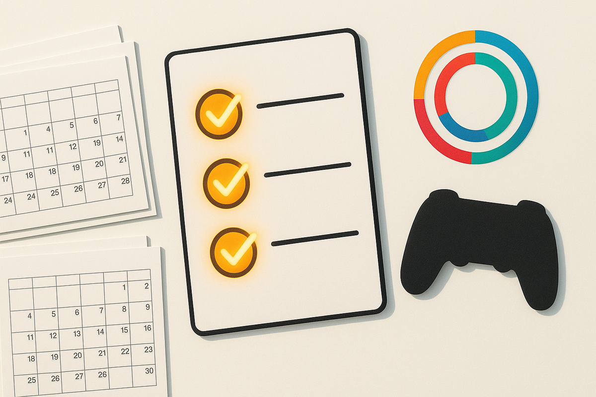 Eligibility checklist with three bright check marks, stacked calendars, controller, and progress ring—Switch 2 invite requirements, 6+ years online membership power, clear data-driven clarity