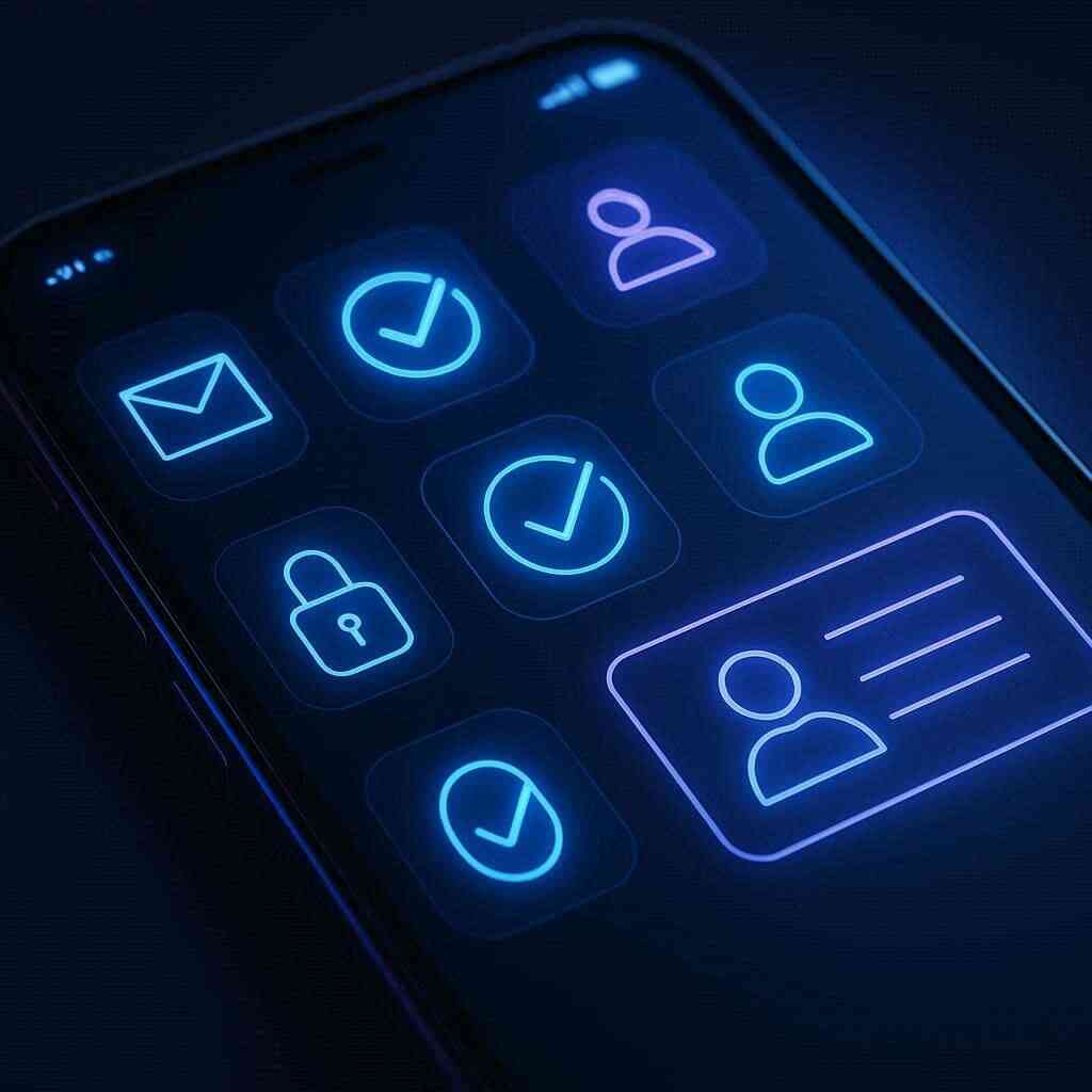 Close-up smartphone screen with glowing verification icons—secure ID check, smooth user experience, digital safety confidence, premium tech vibes