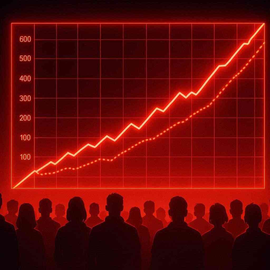 Glowing cyber shield over silhouetted crowd—AI-driven security, watchful eyes, privacy tension and electric atmosphere