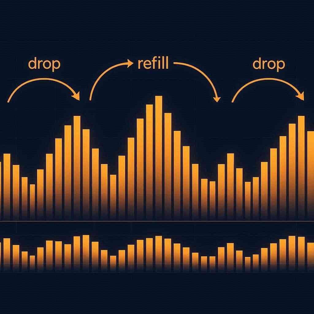 Calendar glowing on 5/15/25 with 9-pm clocks and phone/laptop alerts—Friday night pattern + “days ending in 5” rule—notify, pounce, claim the stealth restock