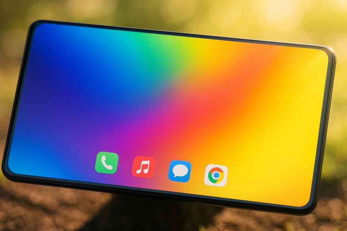 Rainbow-bright OLED screen glowing in sunlight—smooth 120Hz Xperia 10 VII display, vibrant life, emotional wow factor, pure visual joy
