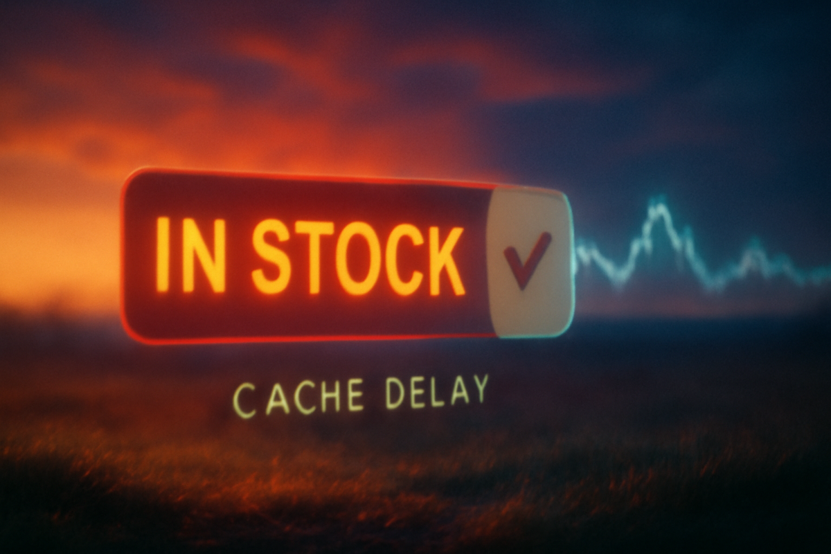 Session tug-of-war—multiple devices and tabs pulling the same shopping cart until it vanishes, bold “SESSION CONFLICT” ribbon—frustrated chaos, avoidable heartbreak