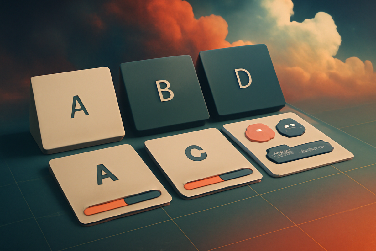 Calm carrier tiles A/B/C/D with progress bars and accessory options—objective queue length + pros/cons snapshot to pick the quickest fulfillment lane