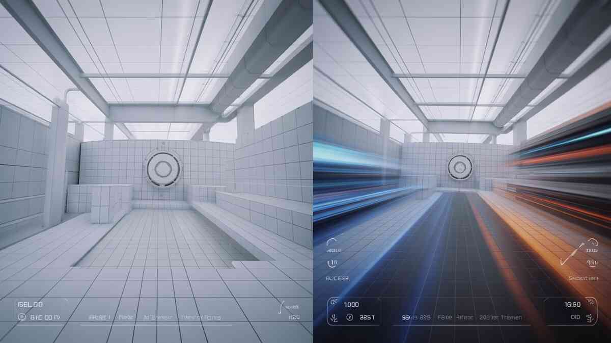 Side-by-side display test: static scene vs ultra-smooth speed lines—buttery frame-rate bliss, razor-sharp clarity, visceral performance upgrade vibes